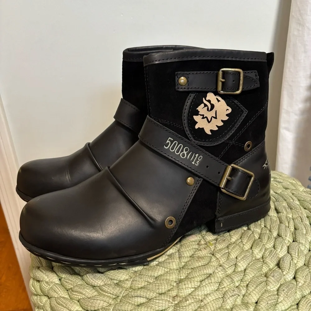 NEW OSSTONE Otto Moto Black Leather/Suede Chukka Retro Boots